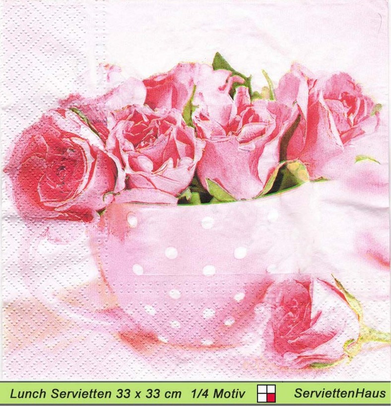 Rosen im großen Kaffeebecher - 1 Lunch Serviette